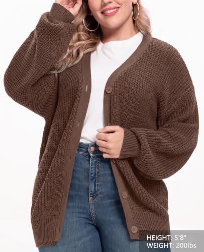 Image of QUALFORT Women's Oversized 100% Cotton Cardigan Sweater | Long Sleeve V Neck Button Down Open Front Knit Outerwear