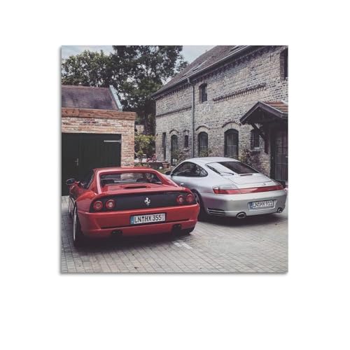 Poster 911 996 Turbo Berlinette F355 voiture sport déco murale tableau toile 70x70 cm