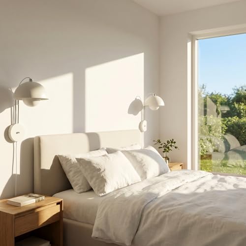 Image of Mid-Century Modern Bud Plug in Wall Sconces for Bedroom, Matte White