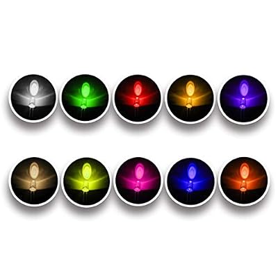 BOJACK 10 Colors 400 pcs 3mm LED Diode Lights Assored Kit Pack (Red/Ora/YEL/Gre/Blu Transparent DC 2V - 3.2V 20mA) Bright Lighting Bulb Lamps Electronics Components 3 mm Light Emitting Diodes Parts