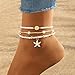 Qceasiy Bead Ankle Bracelets Set For Women, Adjustable Gold Boho Shell Anklet, Hawaiian Beach Seashell Pearl Disc Starfish Conch Foot Jewelry, Summer Fashion Gifts(Starfish 3Pcs)