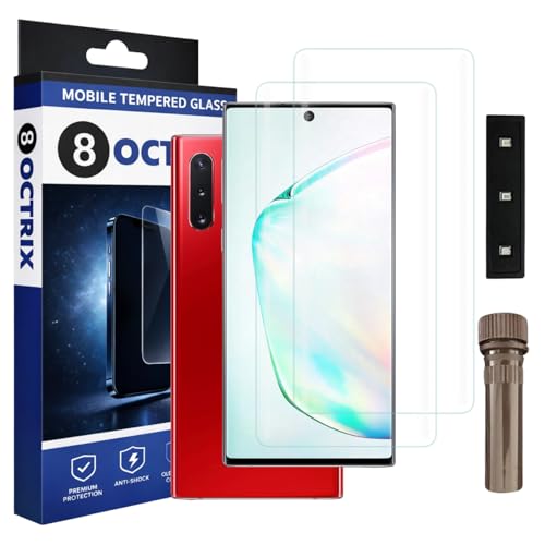 Image of Curved UV Tempered Glass Screen Protector for Samsung Note 10 | Transparent | Pack of 2 | Full Screen Coverage with UV Installation Kit