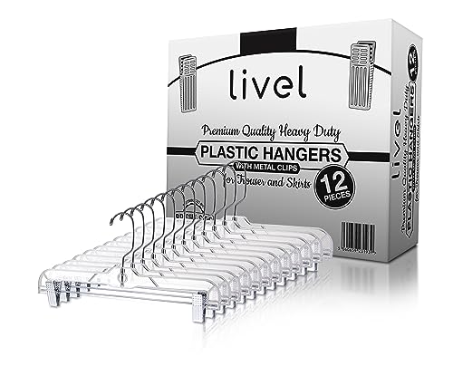 Premium Skirt and Trouser Hangers with Clips - Set of 12| Versatile Organization for Your Wardrobe | Space-Saving Design | Durable Plastic and Stylish