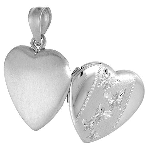Small 5/8 Inch Sterling Silver Heart Locket Pendant For Women Butterflies No Chain #TOP1