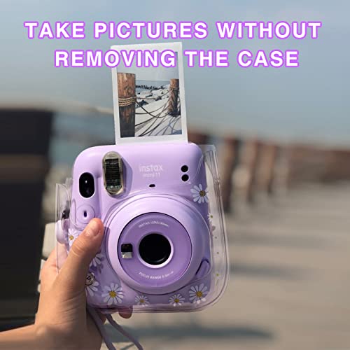 Wogozan Clear Case For Fujifilm Instax Mini 12/11/9/8 Instant Camera Bag - Instax Mini 11 Case With Adjustable Shoulder Straps (Transparent Daisy) #TOP4
