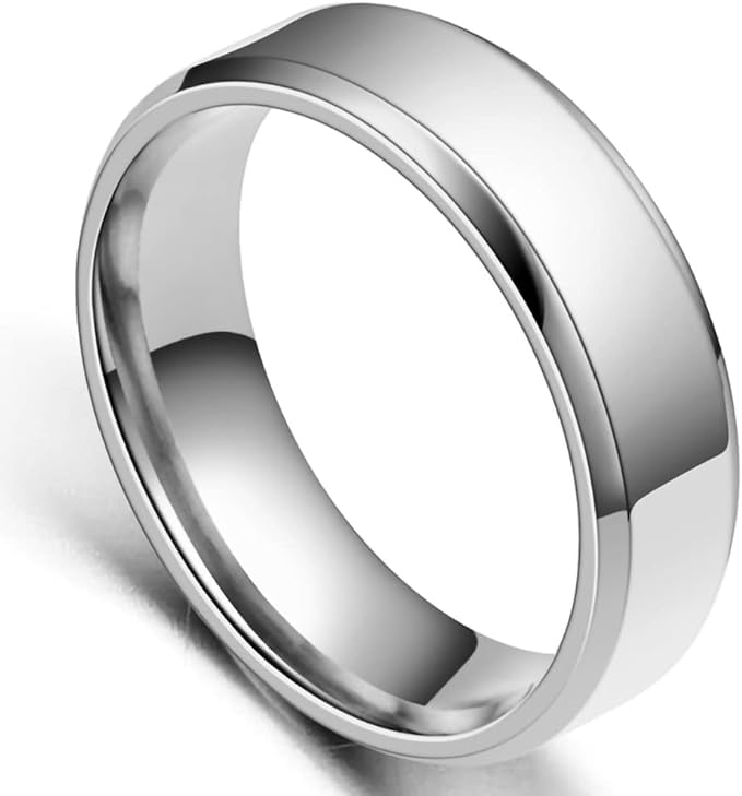 Image of El Regalo Solid Stainless Steel 6mm Plain Classic Band Ring Comfort-Fit for Men Women- Anti Tarnish /Waterproof Plain Dome Stacking Simple Rings Bands Thumb Finger Ring (Silver Flat, 19)