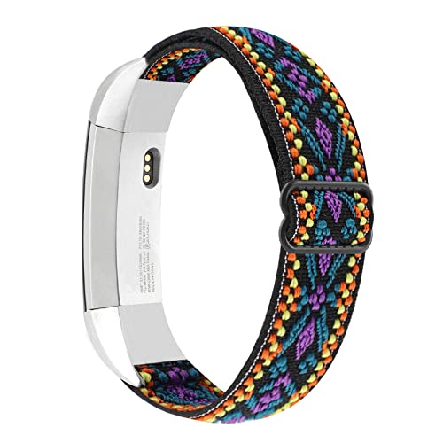 Image of Adjustable Elastic Bands Compatible with Fitbit Alta /Alta HR, Soft Stretchy Nylon Sports Breathable Replacement Wristbands for Women Men (Purple Blue Boho)