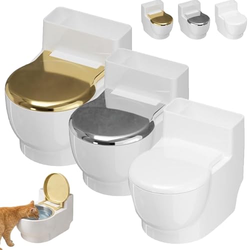 Cat Toilet Water Bowl, Wall-Mounted Toilet-Shaped Cat Bowl, Stainless Steel Pet Water Dispenser for Cats Dog, Novelty Stainless Steel Raised Food Bowls, Hilarious Gravity Pet Fountain(All)