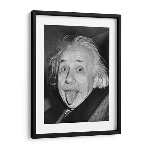 Canvas Lab | Albert Einstein Sticking Out His Tongue | 15 x 11 in | Fine Art Framed Print, Frame Color: Black, With Mat | Black and White, History, Comedy, Celebrities and Icons