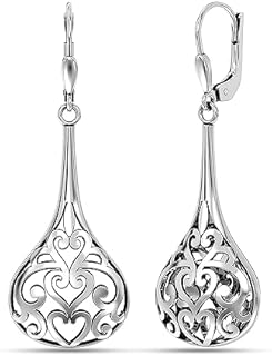 LeCalla Sterling Silver Jewelry Antique Filigree Bali Inspired Lever-Back Drop Dangle Earrings for Women