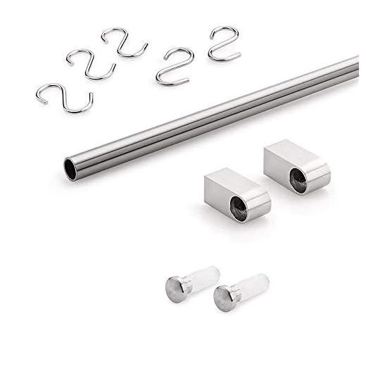 Gedotec Design köksreling krom relingsystem kök | förkromad polerad | Reling-set längd 1 200 mm | Reling-system med 5 S-krokar med fästmaterial | 1 komplett set – metallköksstång