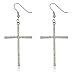 2 Pairs of Silvertone Thin Cross Drop Earrings with Stones
