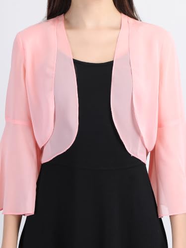 Image of AOL Women's Cropped Layered Lightweight Sheer Three-Fourth Bell Sleeves Georgette Open Neck Shrug Bolero