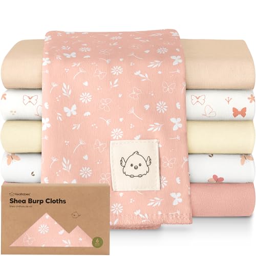 Image of Organic Burp Cloths Baby Boy, Girl - 6-Pack Large Cotton Burping Cloths for Babies, Spit Up Rags, Super Absorbent, Ultra Soft Newborn Rag, Gender Neutral, Machine Washable, Durable(Butterflies)
