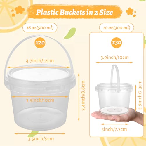 Image of CYEAH 50 Pcs 10 oz & 16 oz Slime Containers with Lids and Handles, Plastic Storage Bucket Containers, Reusable Clear Party Cups for Party or DIY Art Craft, Pigment, Small Tools