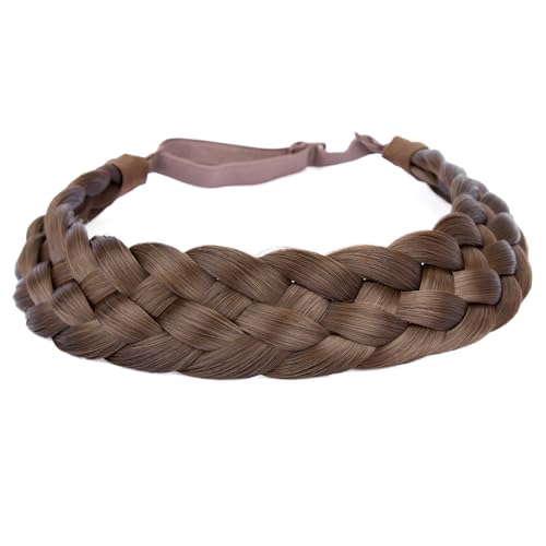 BOBIYA 5 Strand Synthetic Hair Braided Headband Classic Chunky Wide Plaited Braids Elastic Stretch Hairpiece for Women Girl (Chestnut) - Image 2
