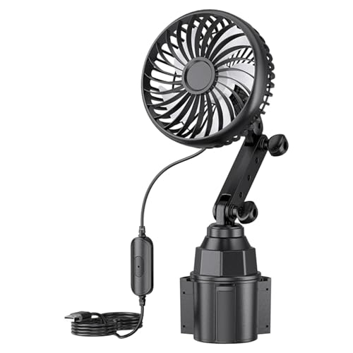 Ventilador para coche, con portavasos, ventilador eléctrico con cabeza, cable de 177 Cm, dispositivo de refrigeración automotriz, cabezal giratorio de 360°, 2 ajustes de velocidad, para sedán C