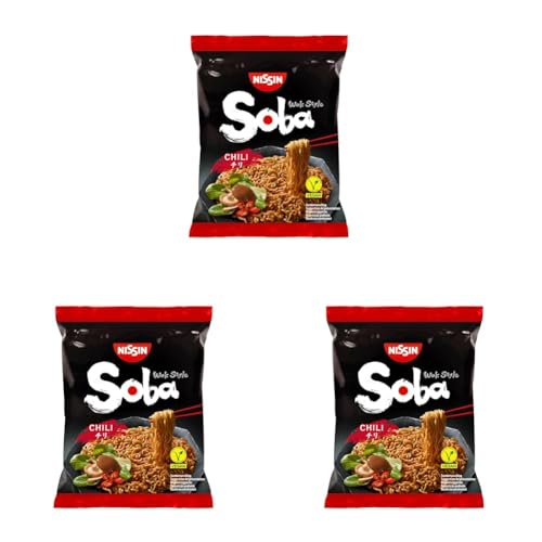 Nissin Soba Bag – Chili, 27er Pack, Wok Style Instant-Nudeln japanischer Art, mit Chili-Sauce, schnelle Zubereitung, asiatisches Essen (9 x 111 g)