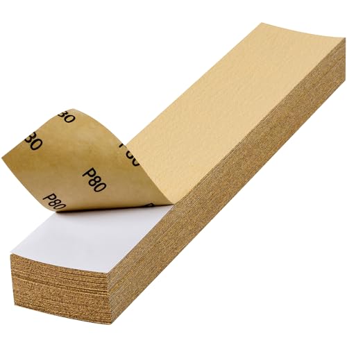 Shawya 40 PCS 2-3/4" x 16-1/2" Long Board Sand Paper 80 Grit PSA Longboard Sandpaper Sheets Self-Adhesive Stickyback Sandpaper for Automotive Woodworking Air File Sander Hand Sanding Block