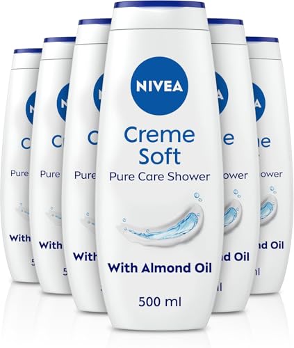 NIVEA Crème Soft (500ml, Pack of 6) Caring Shower Body Cream Enriched with Almond Oil, Moisturising Shower Gel Body Wash with Jojoba Oil, Glycerin and Panthenol