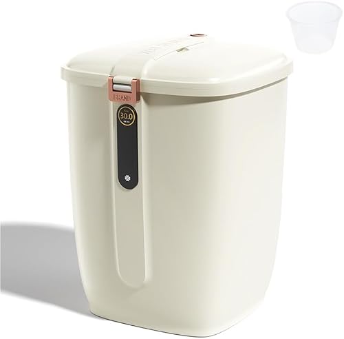 Vusign Rice/Pet Food Storage Bucket, 20L Capacity, Cream/White