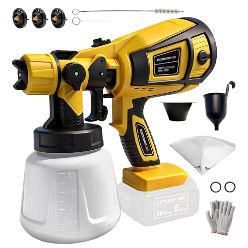 RAYLEEY Cordless Paint Sprayer Compatible with DEWALT 18V Battery 600W Electric HVLP Spray Gun 1000ml Container 3 Copper Nozzles for Fences Walls Ceiling Cabinets Tool Only (Style B)
