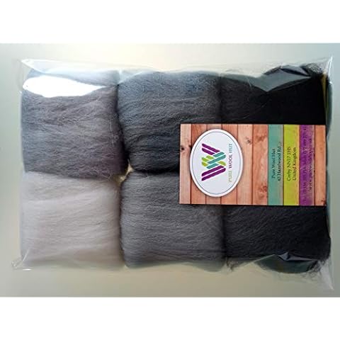 Grey Set* 100% Merino Wool Tops for Felting 6 Colours (30g) Cover