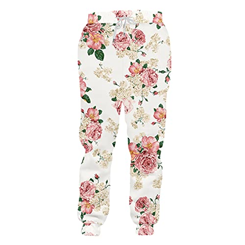 Pantalon de survêtement 3D aux motifs graphiques feuilles et roses
