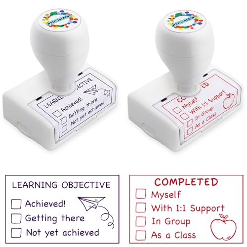 Happy Teaching Checkbox Grading Stamps - Teacher Gifts, Easy Grading, Improved Efficiency (Red+Purple)