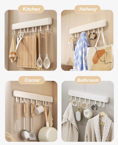 Wall Mounted Kitchen Utensil Holder with 12 Hooks, Self-Adhesive Sliding Hooks Organizer for Under Cabinet Tools, Versatile Bathroom & Kitchen Storage Solution (Gray, 60cm)