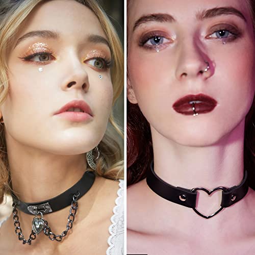 HAIAISO 6-9pcs Leather Punk Goth Choker Necklace with Love Heart Spikes, Adjustable Pu Collar for Women4