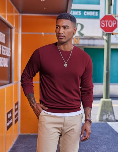 COOFANDY Men's Long Sleeve Crewneck Sweatshirt Casual Fleece Pullovers Fashion Winter Sweatshirts Heavyweight Warm Pullover Wine Red - image 3