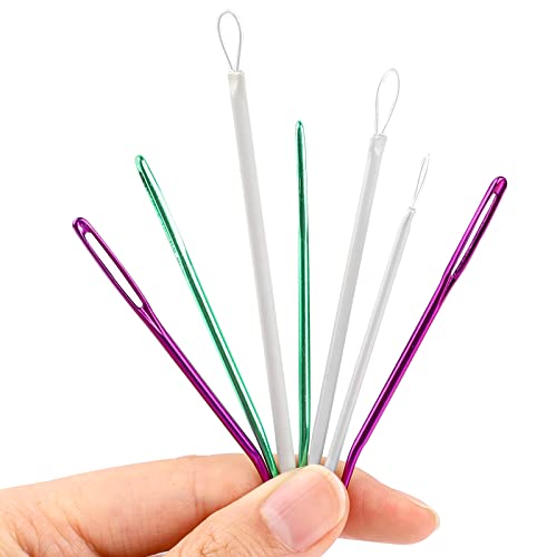 7 agujas de coser curvas, agujas de coser con ojos grandes, agujas de lana para tejer a mano,...