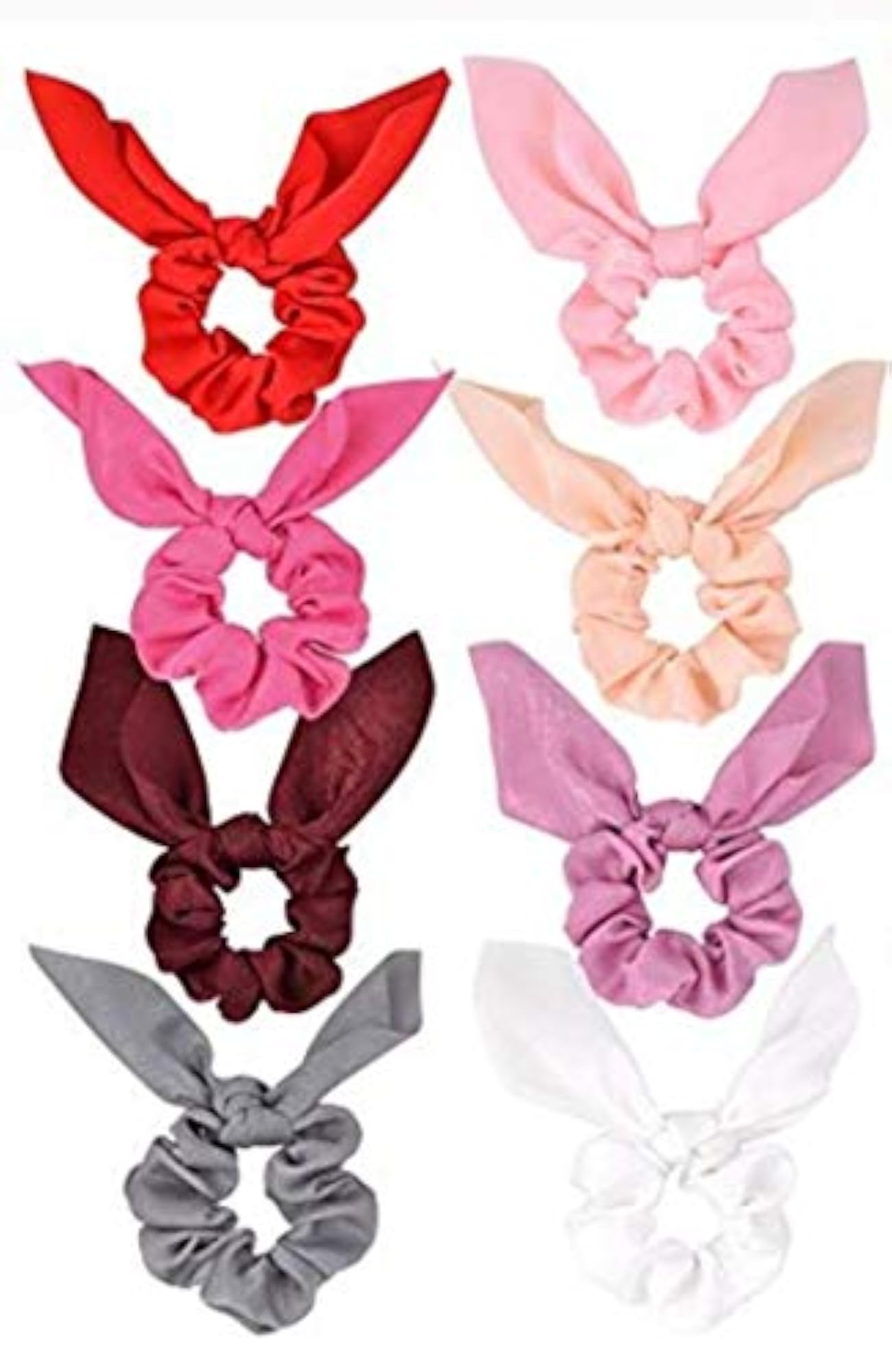 Pack of 8 Colourful Bunny Ear Knot Silk Hair Scrunchies