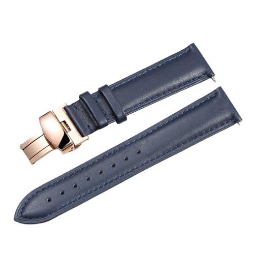 [JLIGONAFP] Quick Release Smooth Genuine Calfskin Leather Watchband 14/18/20/ 22mm Straps With Solid Butterfly Buckle Business(B