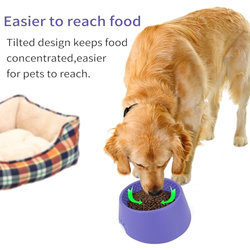 Mchxn Pet Dog Food Bowl 10° Slanted ,Silicone Material, Easy To Clean Non-Skid & Non-Spill Easier To Reach Food L/2.5 Cups Purple thumb #2
