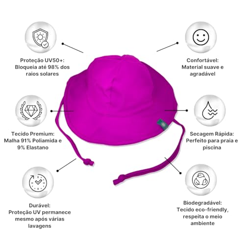 Chapéu Infantil Proteção Solar Uv50+ Com Forro Interno (Rosa, M (6 a 12 meses))