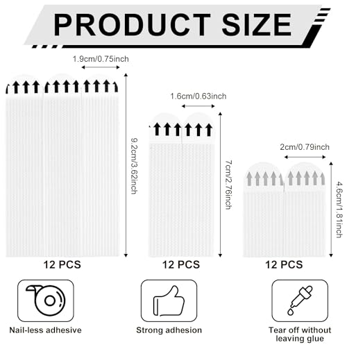 36 Paar(72stk) Bilder Aufhängen Ohne Bohren, 3 Größen Bildbefehlsstreifen Robuste Einfach Aufzuhängende Klebestreifen Keine Beschädigung von Bildaufhängern Ohne Nägel für Rahmen und Wandkunst