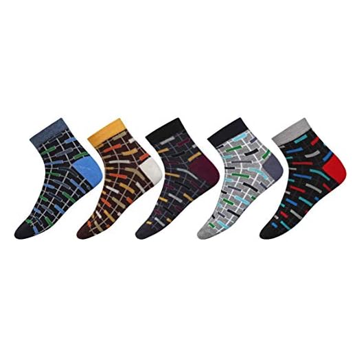 SIDEWOK Ankle Socks/Half Length Pure Cotton Printed Socks For Men Combo of 5 Pair Free Size(SCS-HL-08)