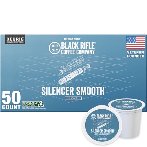 Black Rifle Coffee Silencer Smooth (Light Roast Coffee Pods, 50 Count) Single Serve Coffee Pods, 100% Colombian Excelso Beans Wi