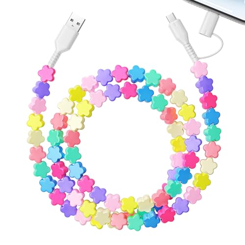ATESSON USB C Cable 2 in 1 Multi Beaded Charging Cord 3.3FT 60W Fast Charging Beaded Phone Charger Cord for iPhone 17 16 15 14 13 12 Pro Max and Android Cute Multi Charging Cable for Women Girls Color