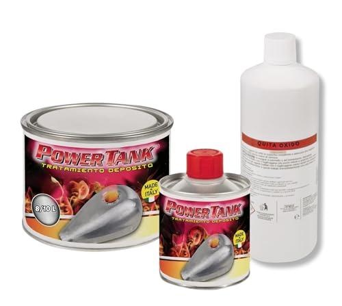 POWER TANK - Tratamiento Tanque Moto Deposito (8/10 Litros) Kit Pequeño Small 350 g para Interior de Tanques Elimina Óxido Repara Protege Tanques Oxidados de Motos Vespa Ciao Ciclomotores de Época