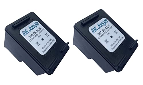 Ink Jungle 2x 305 Black Ink Cartridges For HP DeskJet 2320 2710 2710e 2720 2720e 2721 2721e 2722 2722e 2723 2724 4110e 4120e 4122e 4130e Printers Replaces HP 305