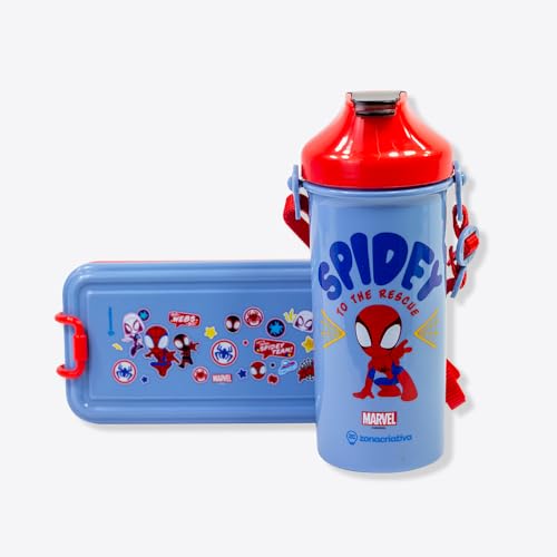 Zonacriativa – Kit Lunch Box Spider-Man | Marmita 620ml com Talher + Copo 500ml com Canudo e Alça | Prático, Reutilizável e Perfeito para a Hora do Lanche