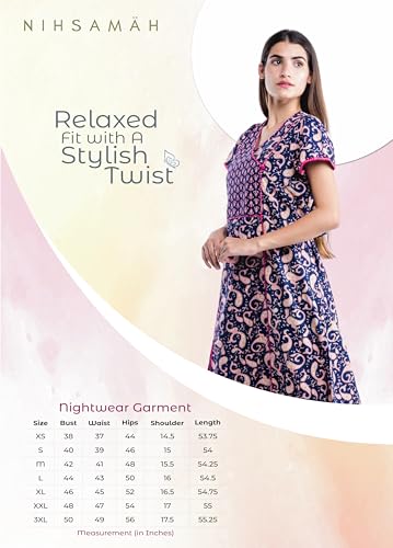 Image of NIHSAMAH Cotton Night Gown for Women - Angrakha Style Nighty, Comfortable Sleepwear /Nightwear /Maxi