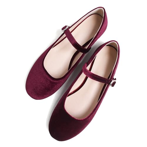 WENJIAZHIZHI Women's Round Toe Mary Janes Buckled Strap Low-Heel Shoes Soft Comfortable Walking Loafers Party Dress Flats