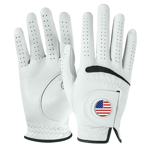 FINGER TEN Cabretta Leather Golf Gloves Men (USA Flag, Large, Right)