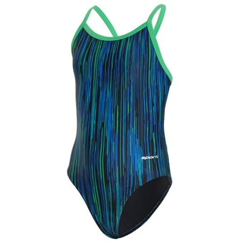 Sporti Girls' Athletic Thin Strap One-Piece Swimsuit - Blue/Green - 26