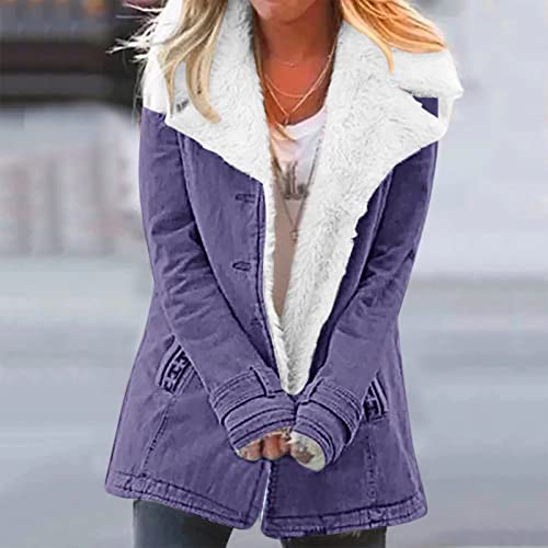 Women Overcoat Warm Winter Single Breasted Long Sleeve Plus Size Outwear Coat With Pocket Womens Fleece Jackets (Purple, Xxl) #TOP1