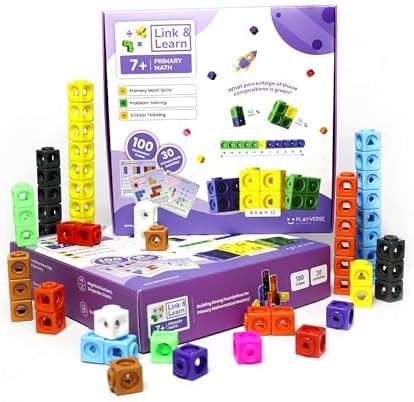 Link & Learn Primary Math Number Blocks for Kids,100 Multicolour Counting Cubes, 30 Math Activities, 7+ Years, Math Learning Toy, Develops Critical Thinking & Problem Solving Skills